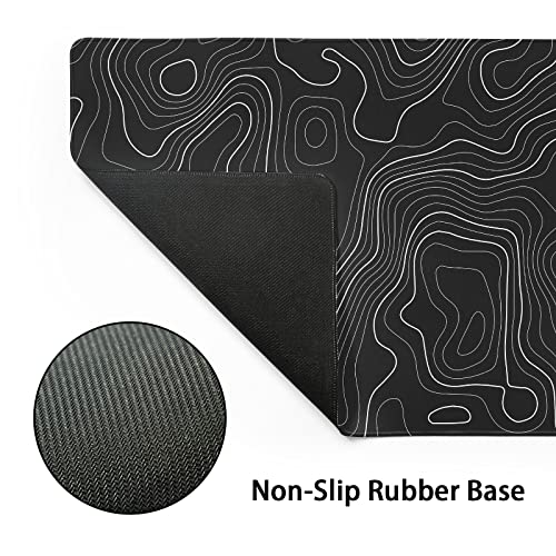 Image of Topographic Map Large Mouse Pad XL Black Lines Contour Geographic Extended Large Desk Mat Big Desk Pad 80X30 CM Non-Slip Rubber Base Stitched Edge Long Mousepad,31.5x11.8 Inch