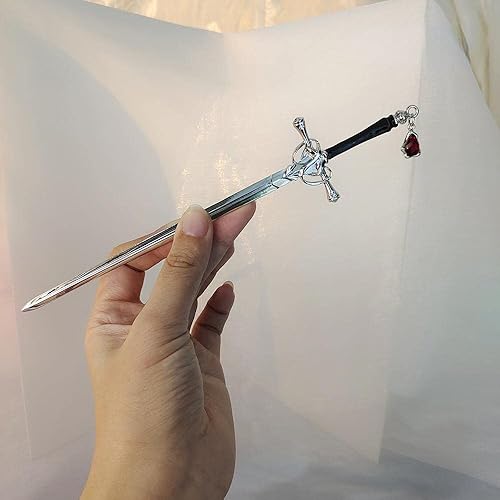 Miniatura 6 de Palillos para el cabello, estilo chino de cómics, espada para moño con borla, accesorios para el cabello con gemas rojas, accesorios para el cabello