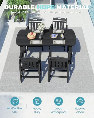 Image of Ciokea HDPE Outdoor Dining Set, 5-Piece Patio Table and Chairs Set with Umbrella Hole, All-Weather Patio Dining Sets for 4, Durable Patio Furniture for Backyard, Garden, Lawn & Poolside, Black