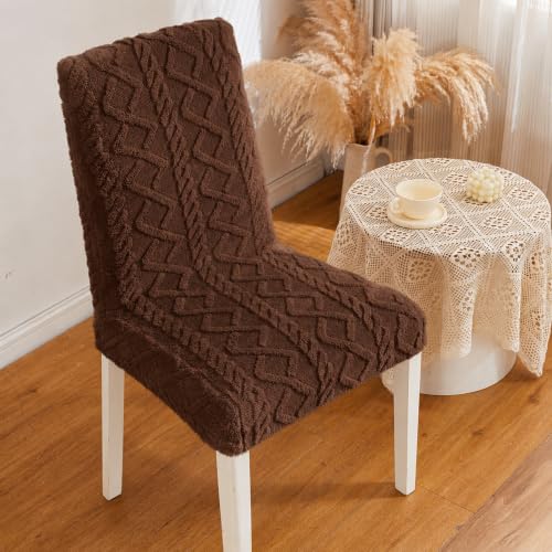 Image of HOMETHREADS Elastic Jacquard Chair Cover - Stretch Fit, Removable & Washable Short Dining Chair Seat Protector - Soft & Wrinkle-Resistant Slipcover for Home, Kitchen, Banquet. (Brown, Pack of 1)