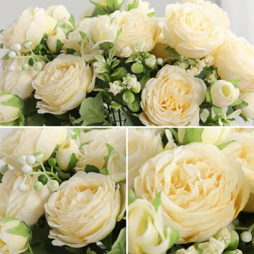Astryas Peonies Artificial Flowers, 3Pcs Fake Peony Silk Flowers Faux Beige Rose Flowers Arrangements Dining Table Centerpieces For Home Baby Shower #TOP4