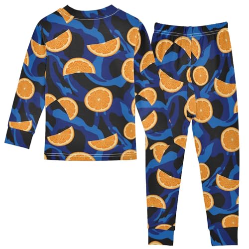 Pajama Sets Long Sleeve Orange Slices Blue Background Soft Comfy Sleepwear 2 Piece PJS 3-8T3