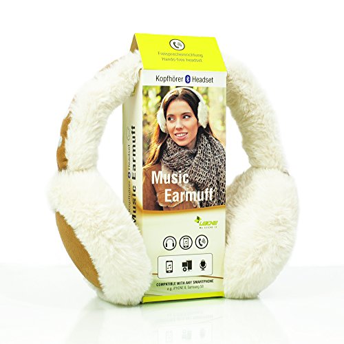 Sharon LEICKE Music Bluetooth Ohrenschützer | Funkkopfhörer Stereo-Lautsprecher-Mikrofon Wireless Earmuff | Smartphone kompatibel | Cremeweiß - Cognacbraun