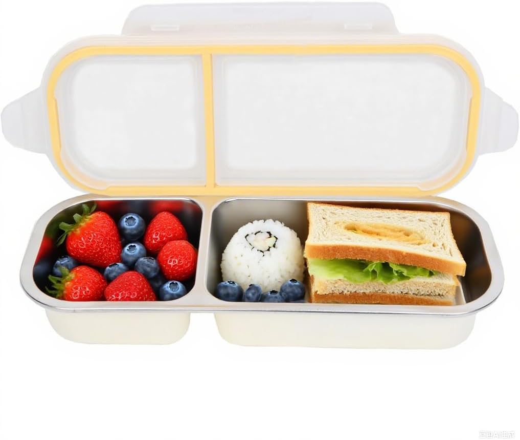 Reusable Stainless Steel Snack Containers, 2 Compartment Snack Containers with Lids, Divided Sauce Cup Condiment Container Snackle Box Container for Home Travel Reusable Stainless Steel Snack Containers, 2 Compartment Snack Containers with Lids, Divided Sauce Cup Condiment Container Snackle Box Container for Home Travel