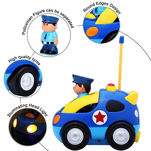 KingsDragon Remote Control Car, Cartoon RC Police Car Race Car with Lights and Music,Radio Control Toys for Kids Young Children and Toddlers,Perfect Birthday Xmas (Blue) - Thumbnail 2