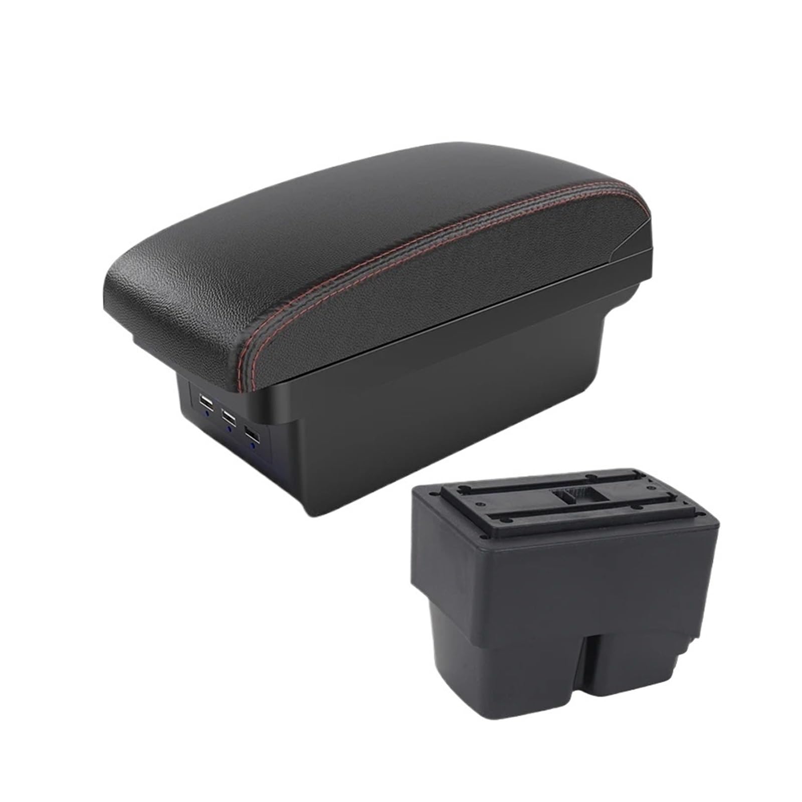 UMDJJU For Fiesta MK7 Car Armrest Dedicated Center Console Modified Storage Box Interior Accessories Easy To Install Car Centre Console Armrest Box(B1 Black red 3 USB)