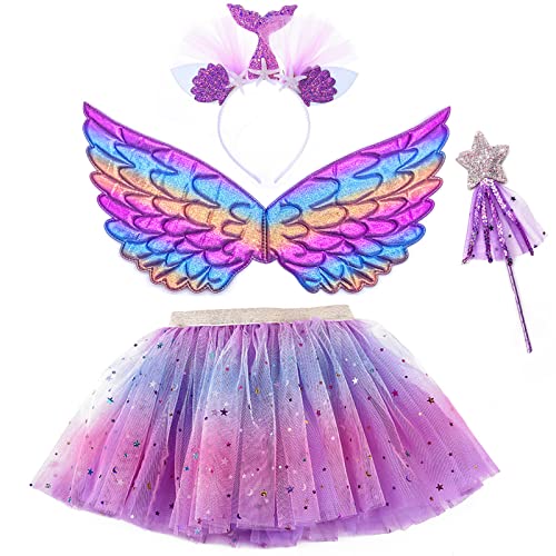 Hifot Disfraz Sirena Niñas Vestidos Princesa Niñas,Sirenita Falda Tutu con Wings Diademas...