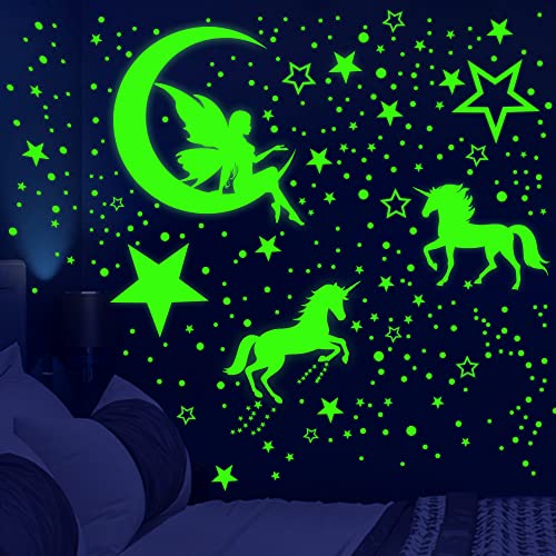Glow In The Dark Stars For Ceiling, 915 Pcs Unicorn Wall Decor For Girls Bedroom, Unicorn Wall Decal For Girls Bedroom,Unicorn Wall Stickers For Kids-Green #TOP5