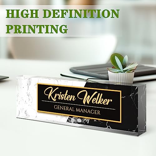 Image of Name Plate for Desk, Desk Name Plate Personalized, Office Decor for Women Men, Acrylic Desktop Accessories, Office Appreciation Gifts for Boss Social Workers Nurse Teacher Employee (White /Black)