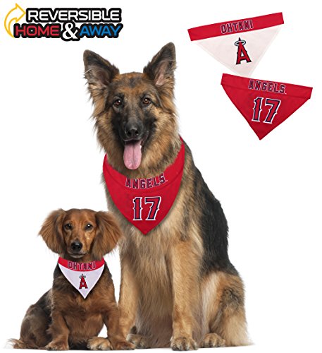 Image of MLBPA Reversible Dog Bandana - SHOHEI OHTANI #17 Pet Bandana - MLB Los Angeles Angels Home & Away Bandanna, Small /Medium