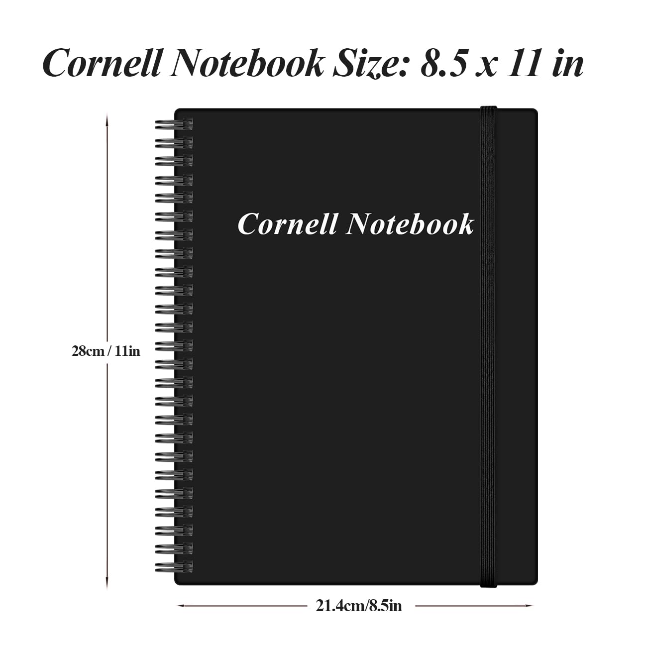 Yaridar Cornell Notes Notizbuch, A4, Spiralnotizbücher für Notizen, liniertes Notizbuch, Steno-Blöcke für Büro/Schule/Uni/Zuhause, 21,6 x 27,9 cm, Schwarz