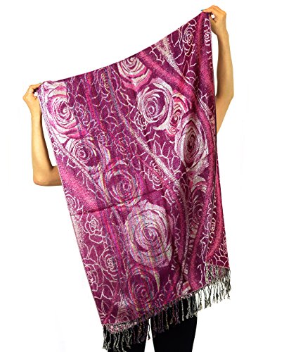 NYFASHION101 Metallic Thread Rose & Multicolor Stripes Pashmina Scarf Shawl Wrap3