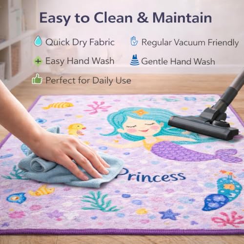 Image of Matz&More Kids Play Area Rug | 100x150 cm | Magical Mermaid Purple World Design | Soft Nylon Loop Pile Carpet with Anti-Slip Backing | Children's Play, Bed & Classroom Floorings