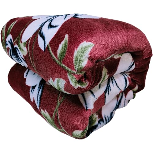 Image of Winter Woolen Premium Flannel Velvet Warm Duvet Cover Quilt Cover Rajai Cover Blanket Cover | Comforter Cover Single Size 60x100 inches Woollen (Crimson Red White Flower, Single Bed)