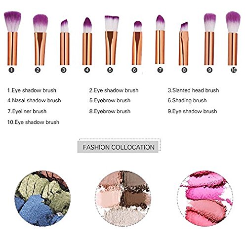10 Pcs Rose Gold Makeup Brush Set Professional Eye Makeup Brushes For Eyeshadow Concealer Eyeliner Brow Blending Brush Tool (Blue)