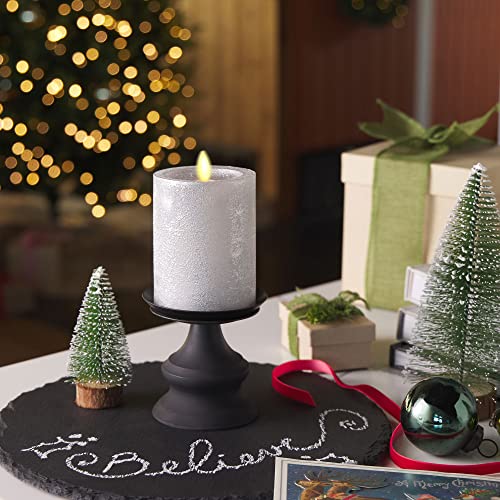 Image of Luminara Realistic Artificial Flame Frosted Silver Metallic Glitter Candle (3 x 4.5-inch) Moving Flame LED Battery Operated Lights - Unscented - Remote Sold Separately