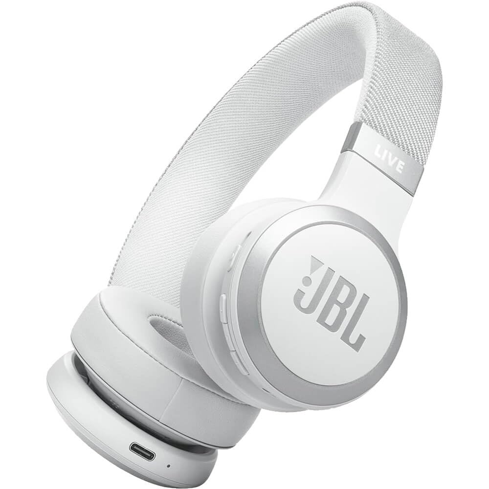 white on-ear headphones with noise cancellation and white wiring