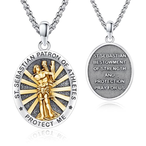 Patron St Sebastian Medal Necklace Confirmation Gifts for Mem Women 925 Sterling Silver 18k Gold Plated Religious Saint Sebastian Catholic Amulet Pendant Jewelry - Main Image