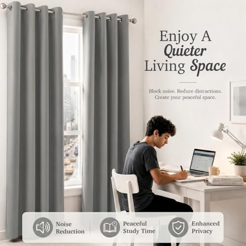 Image of 100% Blackout Window Curtains, 5 Feet, Solid Design, Faux Silk, Thermal Insulated, Noise Reducing Eyelet Door Curtain with Tie Back for Living Room & Bedroom, 115x150cm, Pack of 2 - Grey