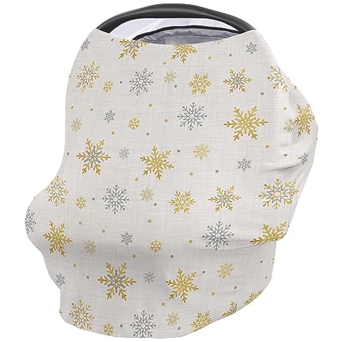 Nursing Cover for Breastfeeding Scarf, Rustic Gold Snowflake Christmas Baby Car Covers Super Soft Multi Use for Canopy Shopping Cart Cover Blanket Stroller Cover