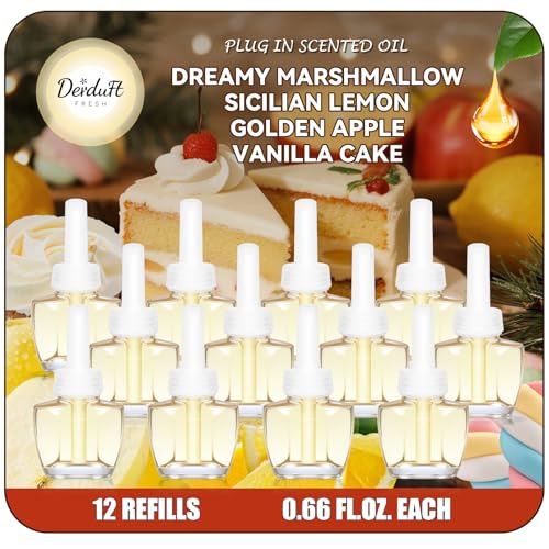 Plug in Refills Air Freshener – 12 Pack Essential Oil Refills, Dreamy Marshmallow, Sicilian Lemon,...