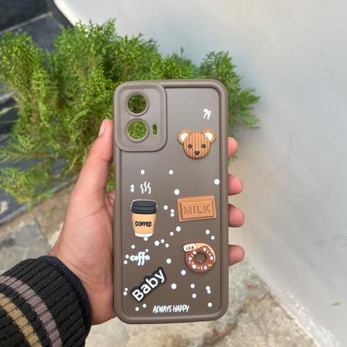 Image of Outlouders Back Cover for Moto G34 / G45 5G | Cute Fun Cartoon 3D Bear Silicone | Full Body Protection Bumper Case (Brown)