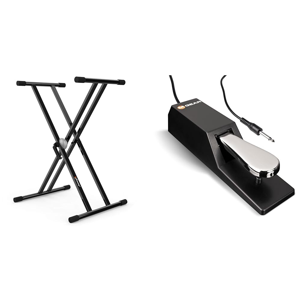 Audibax Onyx 130 Soporte Premium Tijera Doble para Teclado (Yamaha, Casio, Roland, Korg) & M-Audio SP-2 - Pedale di Sustain Universale per Tastiera Elettronica, Pianola