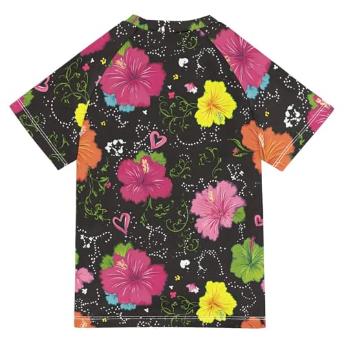ALAZA Kids Rash Guard Girls Toddler Swim Shirts Short Sleeve Colorful Hibiscus Flower UPF 50+ 3T2
