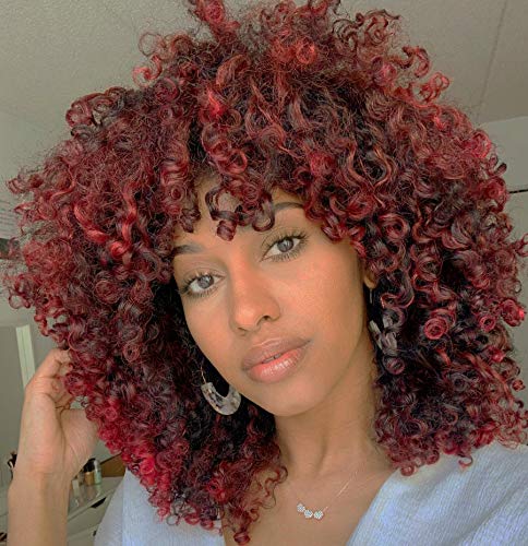 Baruisi Short Curly Red Afro Wig Synthetic Hair Wig for Women Heat Resistant Cosplay Halloween Wig with Bangs