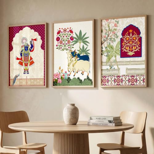 Image of kotart Art Wall Painting | Indian Traditional Madhubani Paintings Home Decoration With Frame For Living Room Bed Room Hotel Wall Decor Digital Reprint Set of 3 (13X17 inch)
