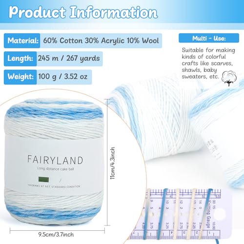 Image of Aeelike Gradient Yarn for Crocheting, 3 Skeins Cake Yarns 100g (3.52 oz) 245m (267 Yards) # 3 Light Weight Super Soft Ombre Yarns for Making Blanket Scarves Sweaters, Blue White Gradient