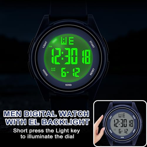 Image of Juboos Digital Watch Men Women 50M Waterproof Sports Military | Large Face Wirstwatch with Stopwatch, Alarm, LED Backlight, 12 /24H, Date, Week, Hourly Chime