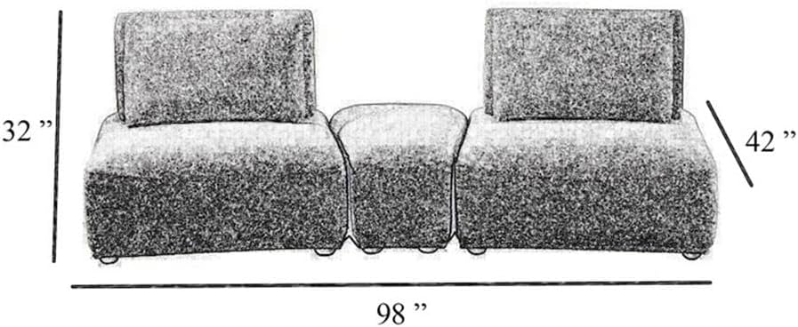 Pemberly Row Modular Curved 2-Seat Sofa with Ottoman, Light Brown Boucle Upholstery, Adjustable Backrest, Feather Blend Cushion, High-Density Foam Seat, Modern Design for Living Room or Lounge