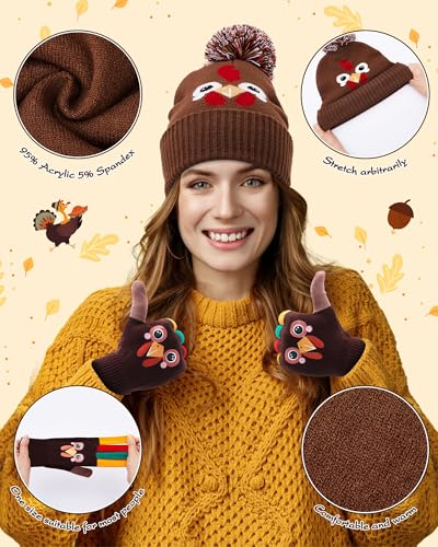 Liitrsh Thanksgiving Turkey Costume with Hats and Gloves Thanksgiving Turkey Hat and Gloves for Runners Adults Kids3