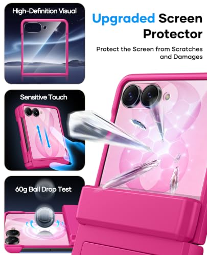 Image of ASAFCASE for Samsung Galaxy Z Flip 8 Case with Hinge Protection, Hot Pink | Card Slot (2-3 Cards), Outer Screen Protector, Military Grade Protect, Heavy Duty Wallet Case for Samsung Galaxy Flip 8