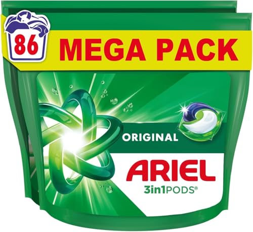 Ariel All-in-1 PODS®, Washing Liquid Laundry Detergent Capsules 86 Washes (43x2), Original, Outstanding Stain Removal In 1 Wash, Brrrilliant In Cold & Short