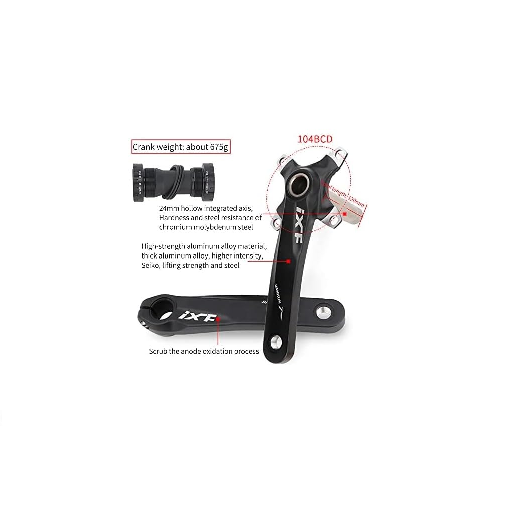 PLATTBK MTB 170 mm Kurbelgarnitur mit 104 BCD 32T/34T/36T/38T Kettenblatt, Kurbelgarnituren Single Speed ​​Runde Kettenblatt für Mountainbike
