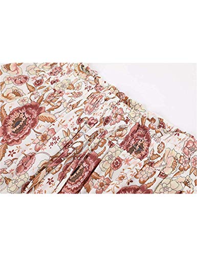Merokeety Women's Boho Floral Print Elastic High Waist Pleated A Line Midi Skirt White #TOP4