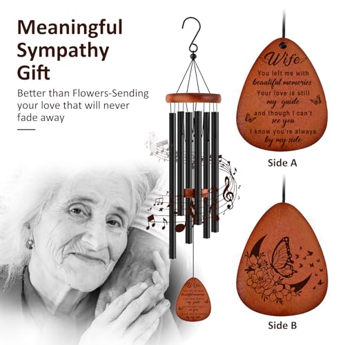 Image of Memorial Gifts for Loss of Wife,Memorial Wind Chimes 25'', Loss of Wife Sympathy Gifts, Home Decor Outdoor Garden, Soothing Melodic Tones with Mute Option