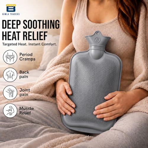 Image of Btag Hot Water Bag (2Ltr) for Pain Relief | Non-Electric Rubber Heating Bottle Period Cramps, Body Aches | Long Heat Retention | Wide Mouth with Leak Proof Cap & Skin Friendly Material (Grey)