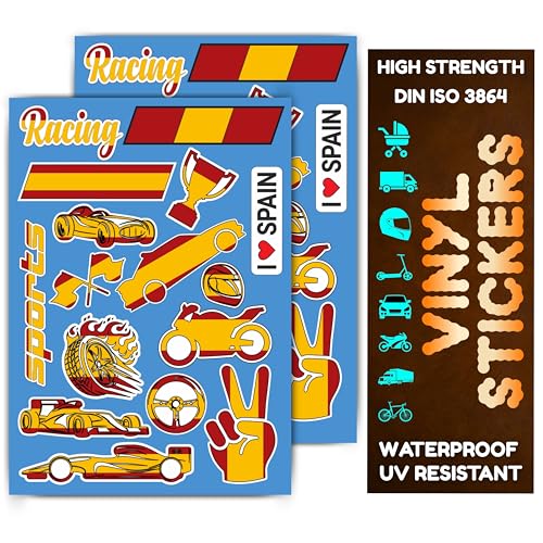 INDIAN STORE 24 Adhesivo de vinilo con bandera Calcomanía de bandera nacional para motocicletas scooters cascos coches y depósitos de combustible Resistente a la intemperie (España A4, Set 32)