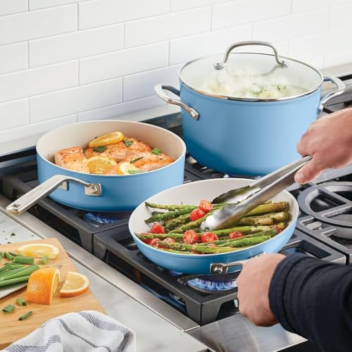 Image of KitchenAid Hard Anodized Ceramic Nonstick Cookware Pots and Pans Set, 9 Piece - Blue Velvet