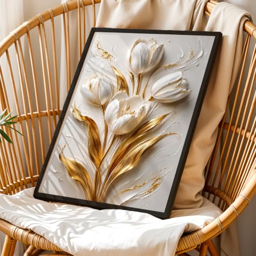 Image of NoWorries Floral Botanical Wall Painting with Frame | Premium Textured Flower & Leaf Artwork, Pastel Nature Wall Decor Framed for Living Room Bedroom Office and Home Decoration (Art-19,17x25inch)