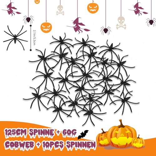 Halloween Deko Outdoor Spinne Set,Riesenspinne Dehnbare Spinnennetze – Ansicht 4