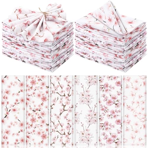 Funnymoom 24 Pcs Cherry Blossom Cloth Napkins Floral Plants Reusable Napkins Country French Toile Dinner Napkin Soft Absorbent Napkin for Everyday Spring Summer Holiday Party