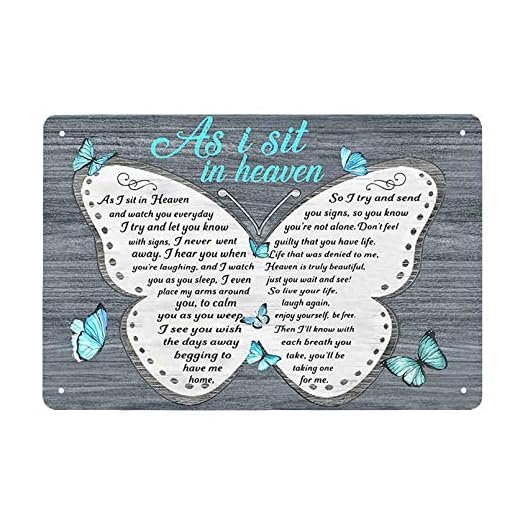 Super durable As I Sit in Heaven and Watch You Everyday-Butterfly Tin Sign Vintage Cave Bar Home Wall Decoration Metal Wall Hanging Gift 8x12 Inch