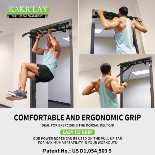 Image of KAKICLAY New Upgrade Pull Up Bar for Doorway with Ergonomic Grip - Upto 440 Lbs Capacity, No Screwing or Slipping - USA Original Patent, Designed, Shipped, Warranty