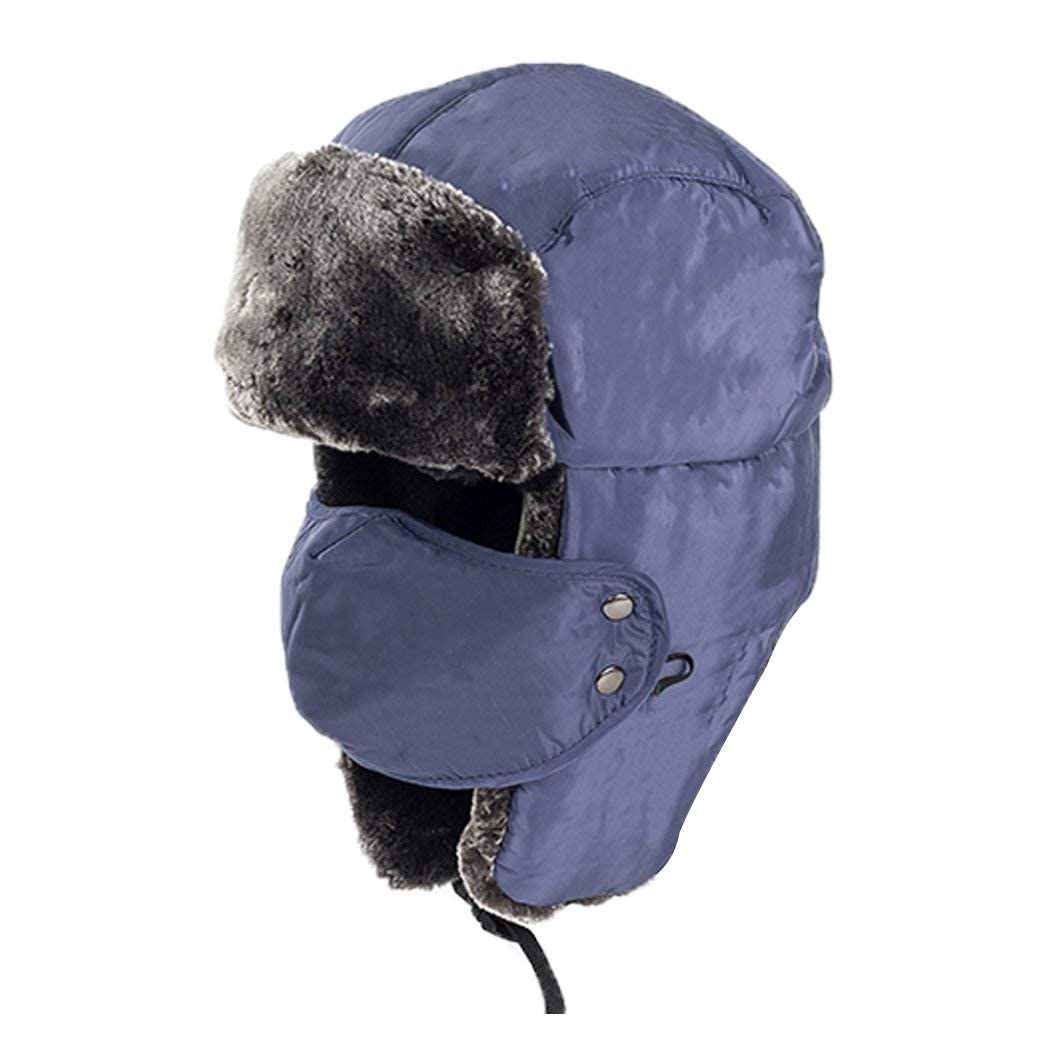 JMPBeanie Russian Warm Woolen Winter Cap with mask Soft Snow Cap for Men and Women (Blue)