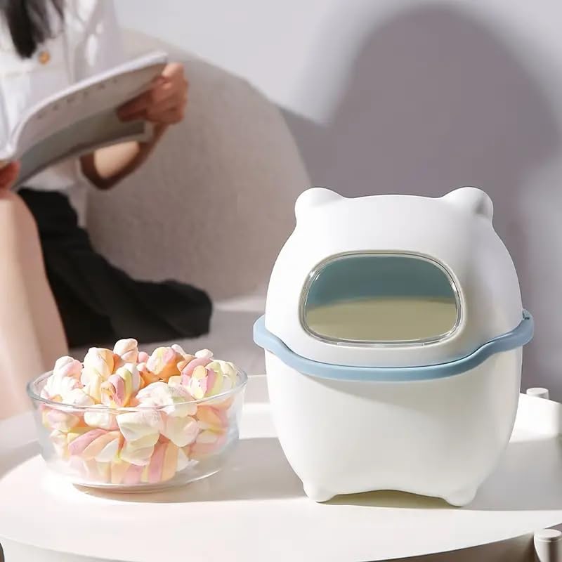 Image of Mini Desktop Trash Can, Cute Bear Wastebasket with Lid Small Tabletop Paper Garbage Can Rubbish Bin Small Countertop Trash Bin Container for Home Office