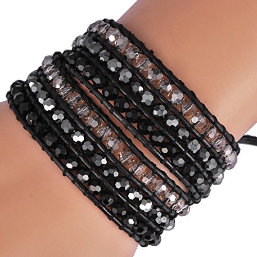 New! Genuine Leather Bracelet Multi Colors Beads Wrap Bracelet Nice Gift! (2 Wraps, Facet Rhinestone) #TOP1